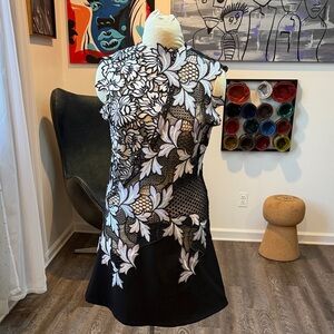 Elegant Black and White Floral Dress